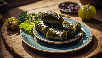 Appetizing dolma in a plate on the table photo