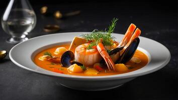 Bouillabaisse soup in a restaurant photo