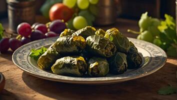 Appetizing dolma in a plate on the table photo