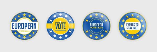 EU Badge 2024. European election badges. Set of vote 2024 badge buttons. Vector illustration.