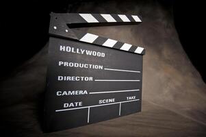 A movie production clapstick board. photo