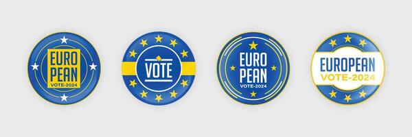 EU Badge 2024. European election badges. Set of vote 2024 badge buttons. Vector illustration.