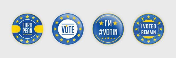 EU Badge 2024. European election badges. Set of vote 2024 badge buttons. Vector illustration.