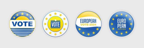 EU Badge 2024. European election badges. Set of vote 2024 badge buttons. Vector illustration.