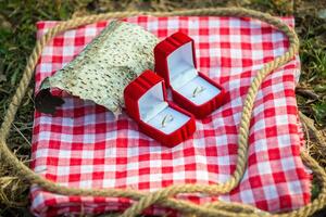 Two wedding rings on a natural background photo