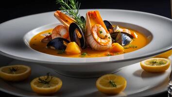 Bouillabaisse soup in a restaurant photo