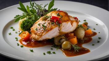 Provencal chicken in a restaurant table photo