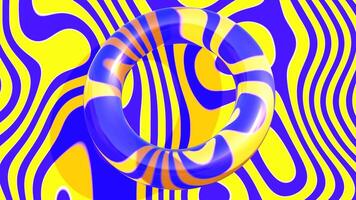 a blue and yellow striped wavy pattern with donut loop animation video