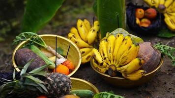 Weihrauch Stöcke auf Anbetung Früchte schleppend Bewegung chhath Puja Banane video