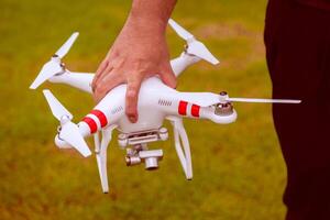 flying drone with camera in hand photo