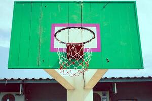 Old wooden basketball hoop photo