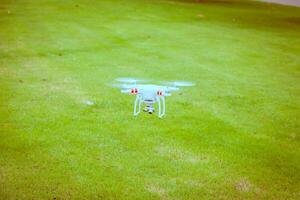 flying drone with camera prepair to fly photo