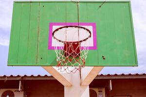 Old wooden basketball hoop photo