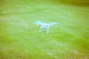 flying drone with camera prepair to fly photo