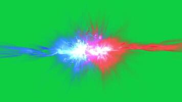 Blue and red superpower energy beams collision, clash animation effect on green screen background video