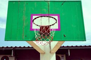 Old wooden basketball hoop photo