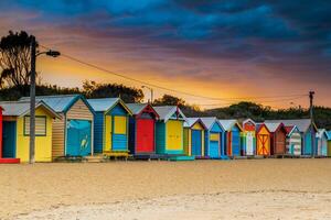 Colorful Beach House at sunrise in Brighton Beach Melbourne photo