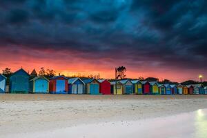 Colorful Beach House at sunrise in Brighton Beach Melbourne on April 1, 2014, Melbourne, Australia photo