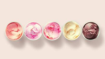 Ice cream row assortment multicolored top view turning around dessert summer sweets tasty unhealthy food refreshing cool video