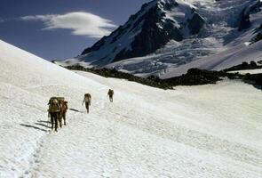 Climbers, descending on glacier photo