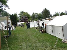 Union infantry in camp before battle, at mealtime. photo