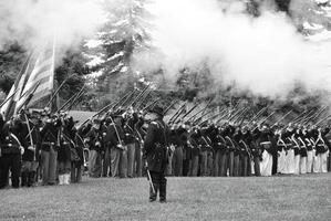 Union infantry line firing photo