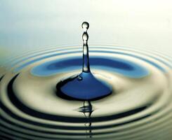 The round transparent drop of water, falls downwards photo