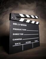 A movie production clapstick board. photo