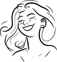 ilustración de un hermosa joven mujer con cerrado ojos y un sonrisa. vector