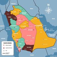 Saudi Arabia Map with Capital of Province and City Names vector