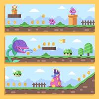 Adventure Game with Monster Plants and Turtle Banner vector