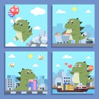 Cute Monster in the City Social Media Template vector