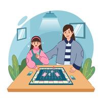 Mother and Daughter Playing Board Game at Home vector