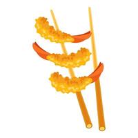Japanese tempura shrimp, fried shrimp on chopsticks. Asian seafood. Illustration, vector