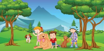 Jungle with Dogs family cartoon character design eps vector