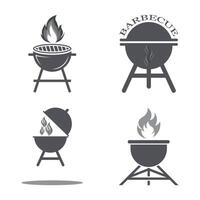 parrilla de barbacoa simple e icono de símbolo con logotipo de humo o vapor vector