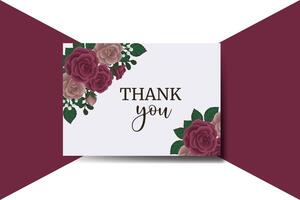 Thank you card Greeting Card Maroon Rose Flower Design Template vector