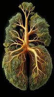 3d lungs created with branches and leaves. photo