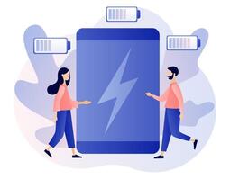 Powerbank concept. Portable charge. Gadgets wired charging. Device, smart digital technologies and accessories. Modern flat cartoon style. Vector illustration on white background