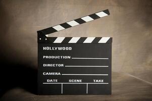 A movie production clapstick board. photo