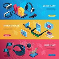 Augmented reality. Isometric virtual reality wireless headset communication banners vector illustration