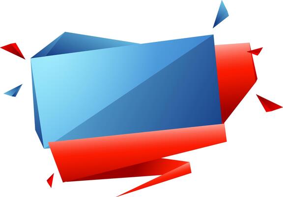 Glossy red and blue blank ribbon with polygonal elements.