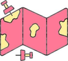 Pink And Yellow Map Navigation And Thumb Pin Icon. vector