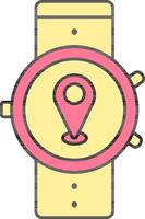 Pink And Yellow Location Smart Watch Icon. vector