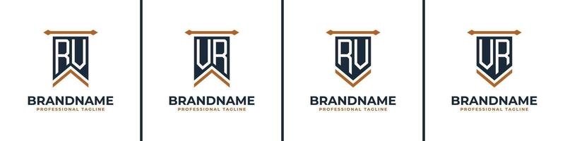 Letter RV and VR Pennant Flag Logo Set, Represent Victory. Suitable for any business with RV or VR initials. vector