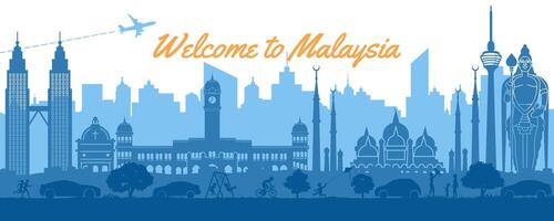 Malaysia famous landmark silhouette style,text within vector