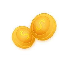 Coin with Dollar symbol. Gold cartoon coin. Vector illustration