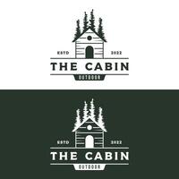 Vintage rustic cabin or cottage logo template design with forest and mountain view. vector