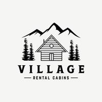 Vintage rustic cabin or cottage logo template design with forest and mountain view. vector