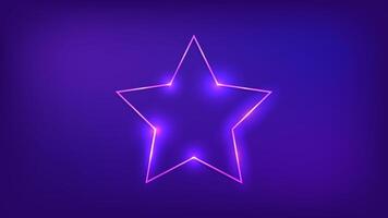 Neon frame in star form with shining effects on dark background. Empty glowing techno backdrop. Vector illustration.